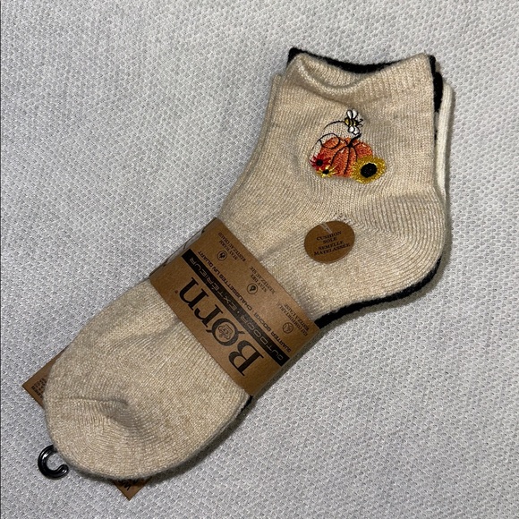 BORN OS Ivory Black Tan Printed Fall Wool Blend Quarter Outdoor Warm Socks 4pk - Picture 8 of 14